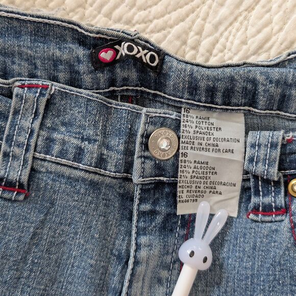 Vintage Y2K XOXO Low Rise Denim Full Leather Embroidered Straight Leg Size 16 - Picture 11 of 16